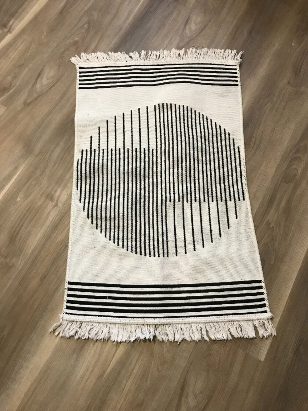 Small Area Rug Black And White Color With Fringe